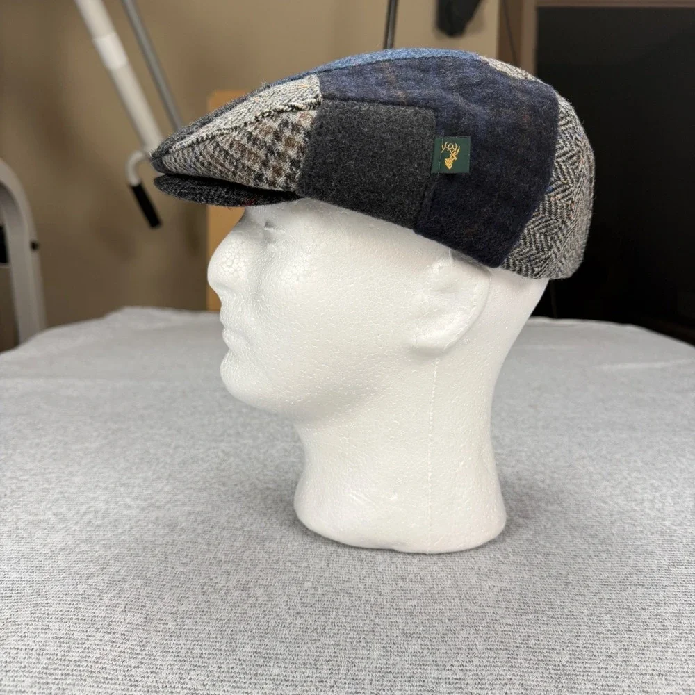 Mucros Weavers Trinity Patchwork Flat Cap Mens Large Wool Tweed Hat Ireland Blue